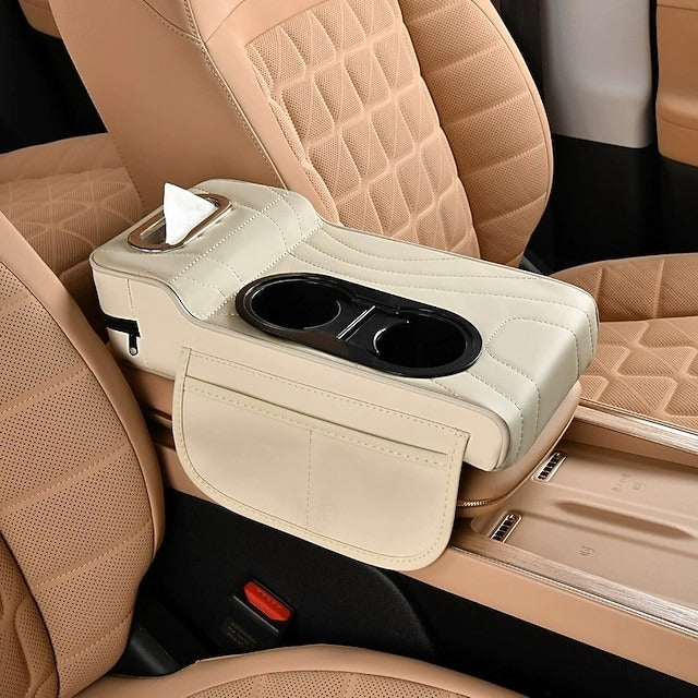 Car Central Console Armrest Heightening Pad Cushion With 2 Cup Holder  4 In 1