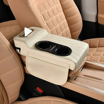 Car Central Console Armrest Heightening Pad Cushion With 2 Cup Holder  4 In 1