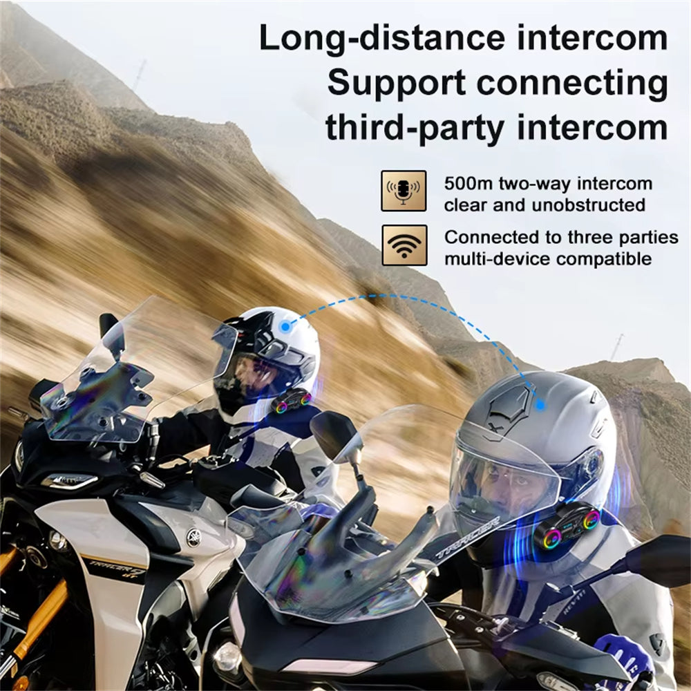 Motorcycle Helmet Bluetooth Headset Intercom Distance 500M Stereo Fm Radio Mixing Music Sharing