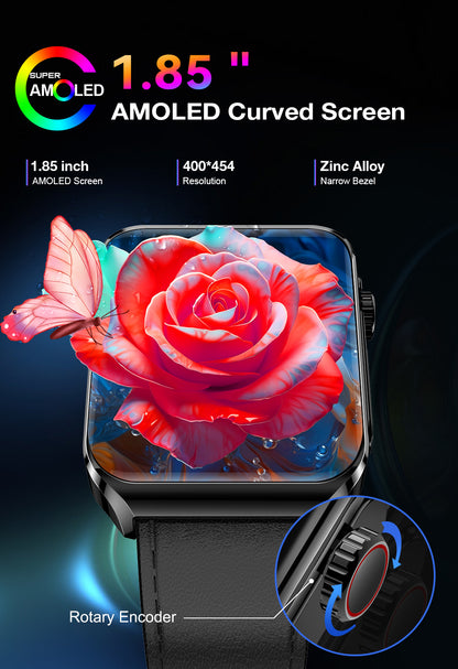ECG HRV 1.85 Inch AMOLED 3D Curved Screen Heart Rate Blood Blueteeth Watch