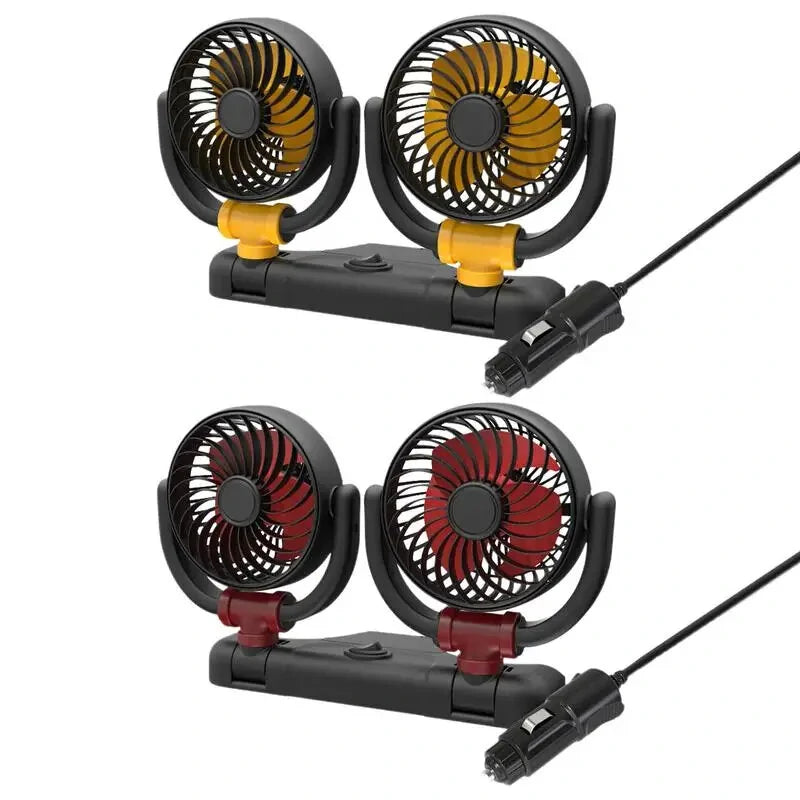 Car Fan 360-Degree Rotating Electric Fan 12V/24V Dual-Head Cooler