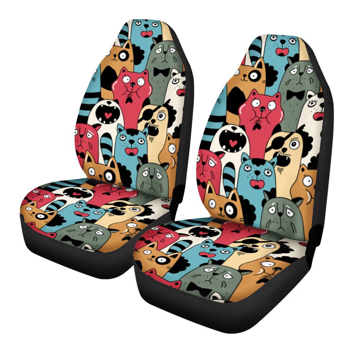 Car Seat Cute Cartoon Cat Floral Cushion 2 Pcs