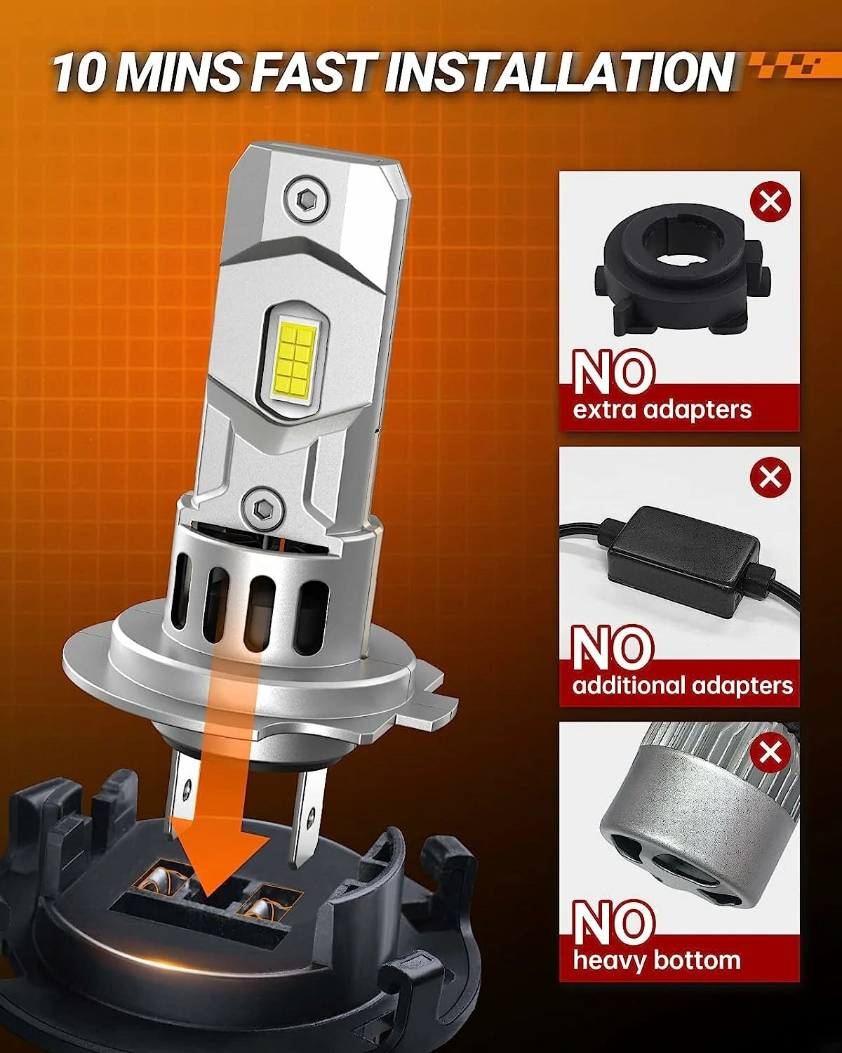 X3S H7 18000 LM 6500K Cool White LED Car Headlight Bulbs Modification Parts