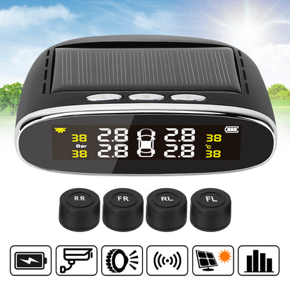 Solar Power TPMS Temperature Alert LCD Display Car Tire Pressure Alarm Tools