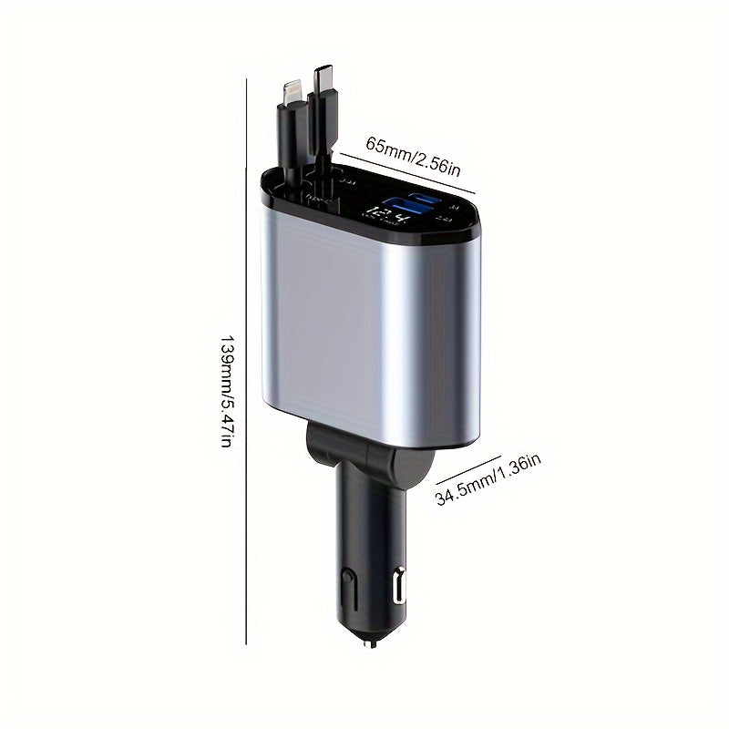 4 in 1 Car Charger Super Fast 120W Retractable Cables