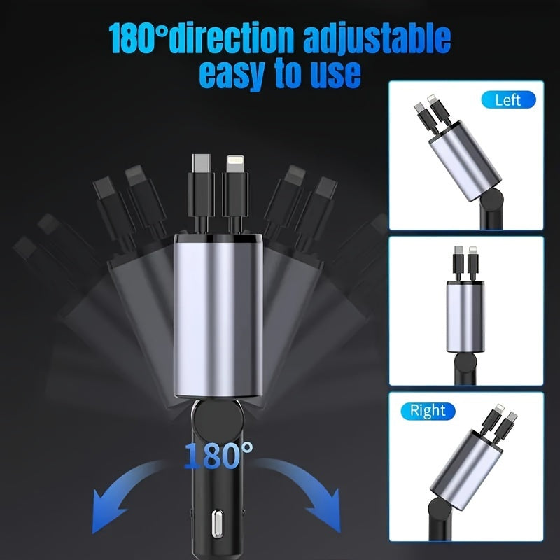 4 in 1 Car Charger Super Fast 120W Retractable Cables