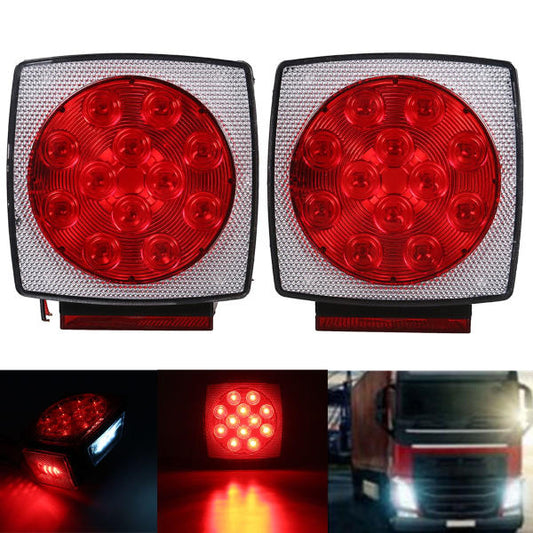 Car Truck Trailer LED Square Rear Brake Lamp Tail Plate Lights Stud Mount 12V