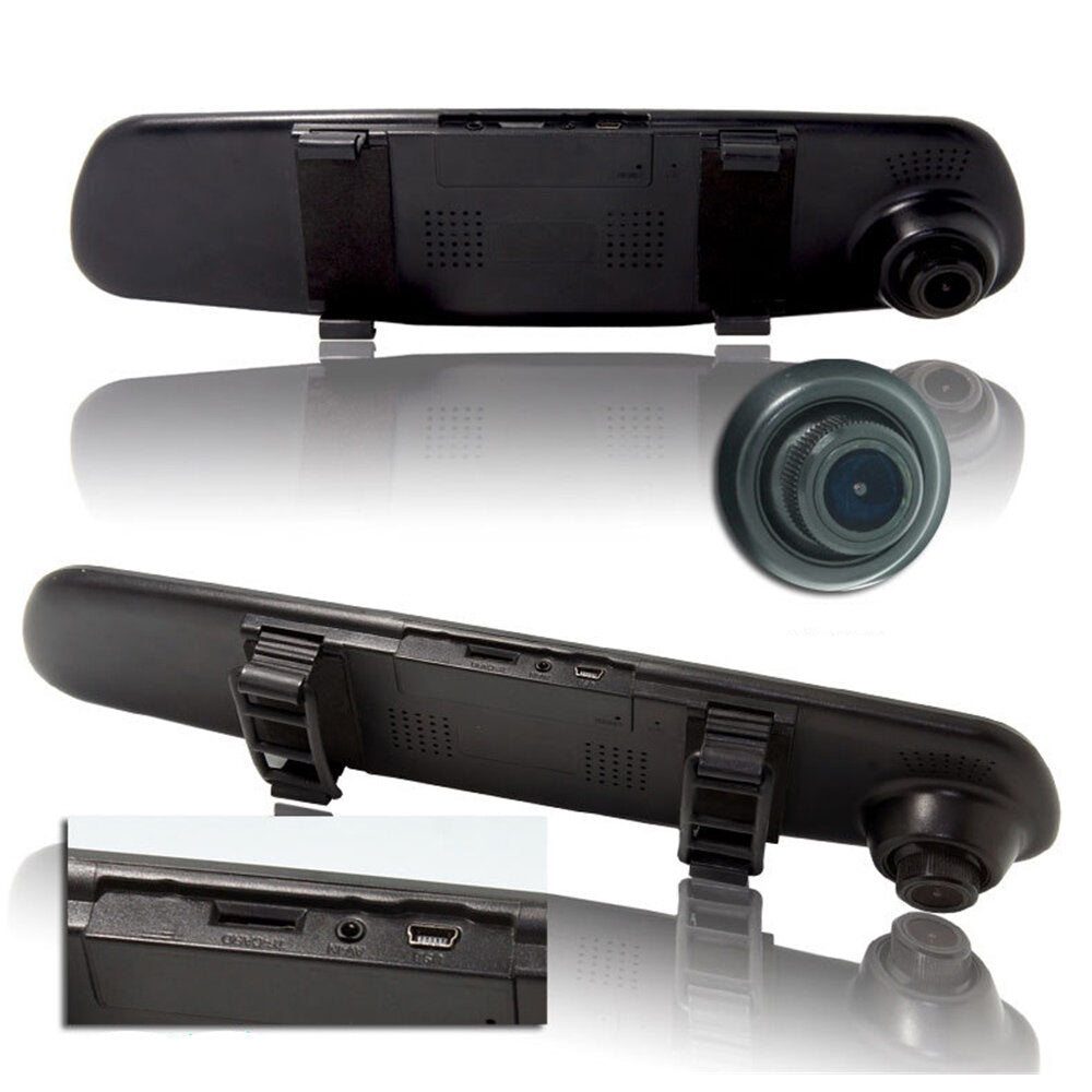 4.3 Inch Dual Lens 1080P Car DVR Dash Cam Video Recorder Rear View Mirror Camera Refit