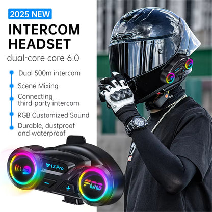 Motorcycle Helmet Bluetooth Headset Intercom Distance 500M Stereo Fm Radio Mixing Music Sharing