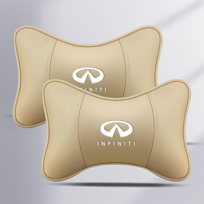 Car INFINITI Black Real Leather Seat Neck Cushion Pillow 2Pcs