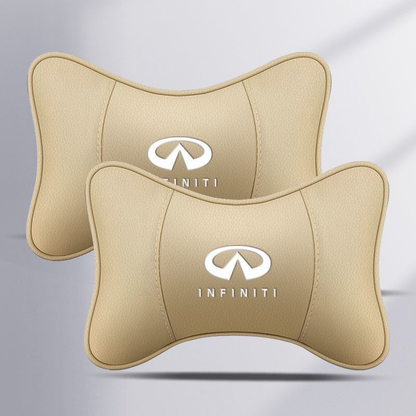 Car INFINITI Black Real Leather Seat Neck Cushion Pillow 2Pcs