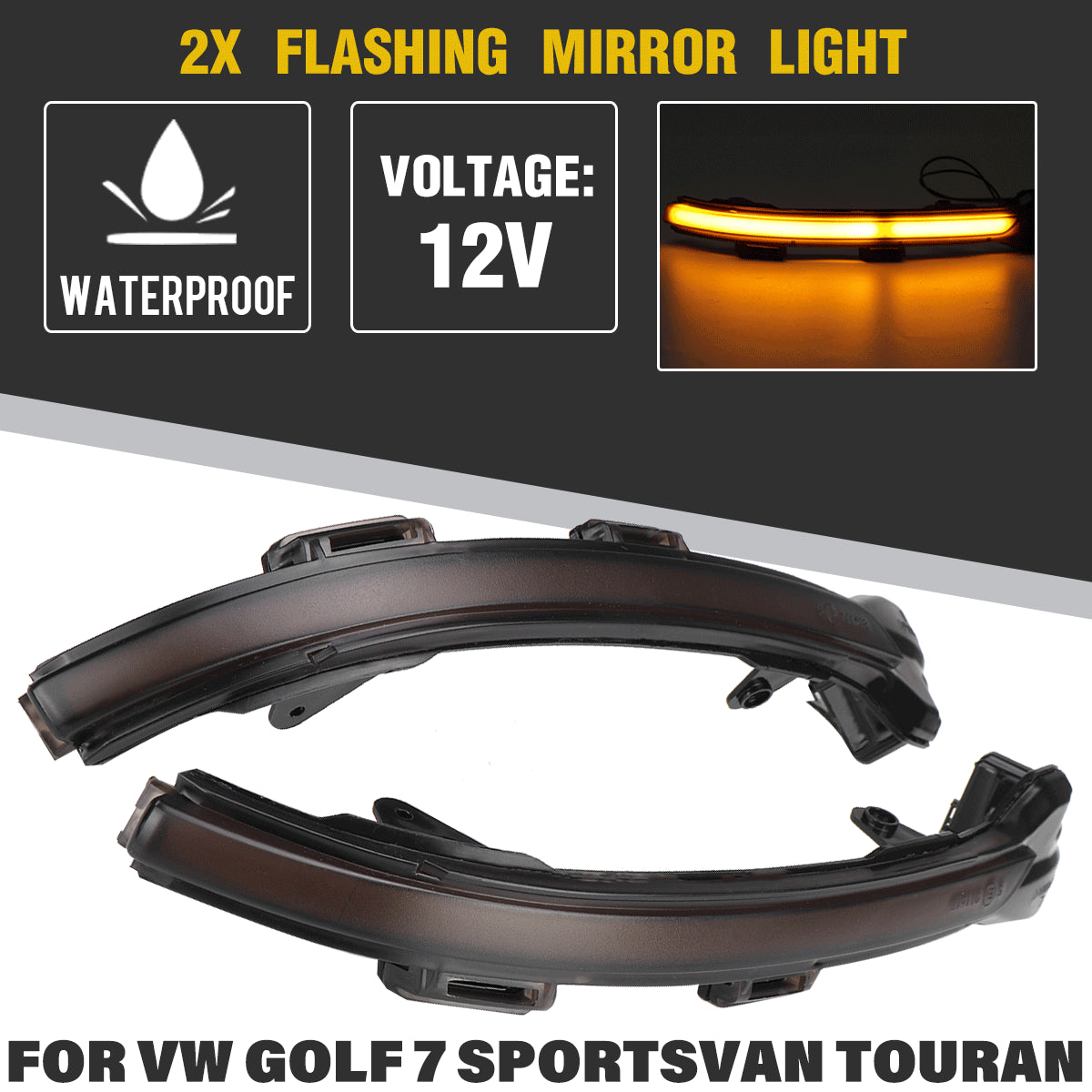 For VW Golf Volkswagen Touran Car Dynamic Flowing Side Mirror LED Turn Signal Water Blink Light