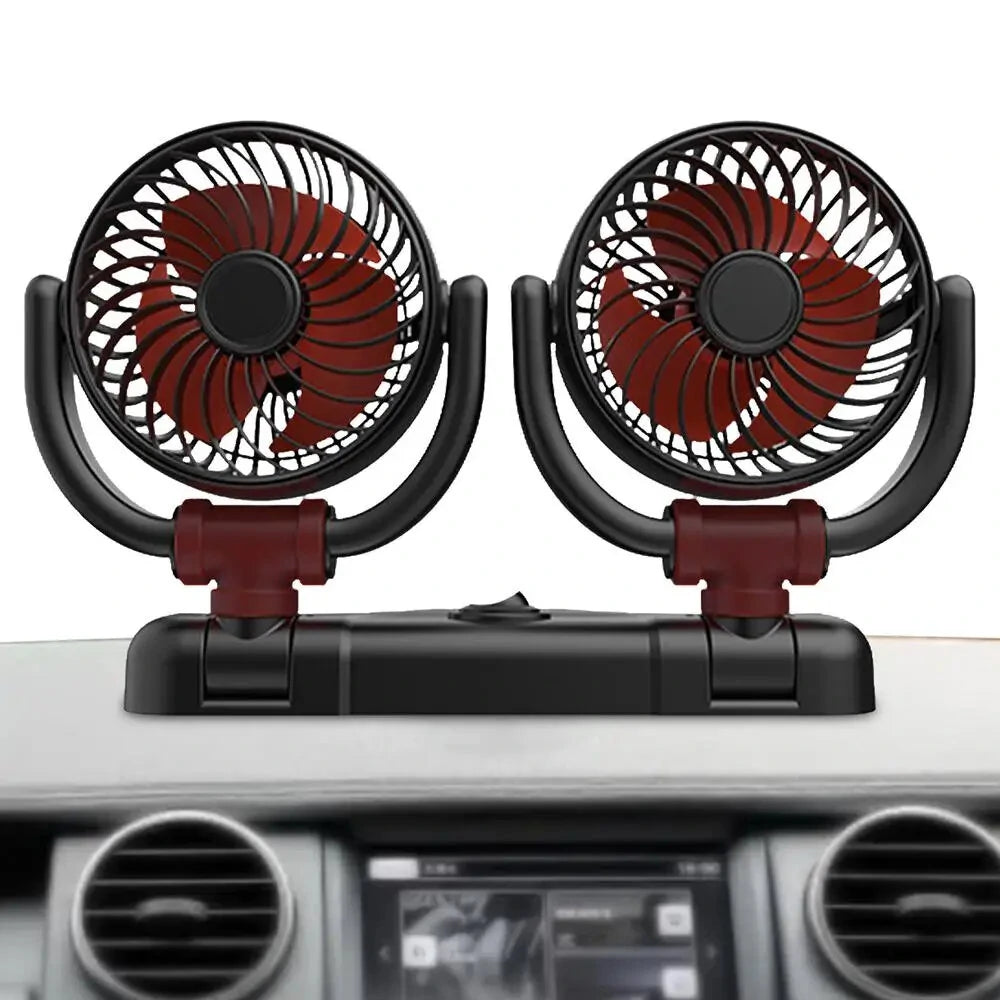 Car Fan 360-Degree Rotating Electric Fan 12V/24V Dual-Head Cooler