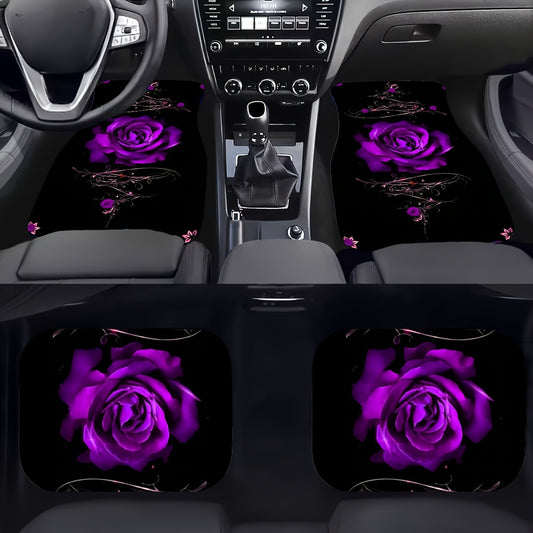 Car Universal Rose Print Floor Mats Non-slip Design Cover 4Pcs