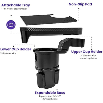 Car Cup Holder Tray With 2 Seat Headrest Hooks Organizer