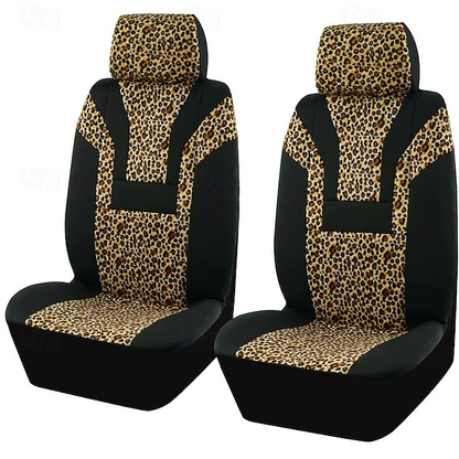 Car Leopard Print Seat Cushion for Front Seats Universal 2 PCS/SET