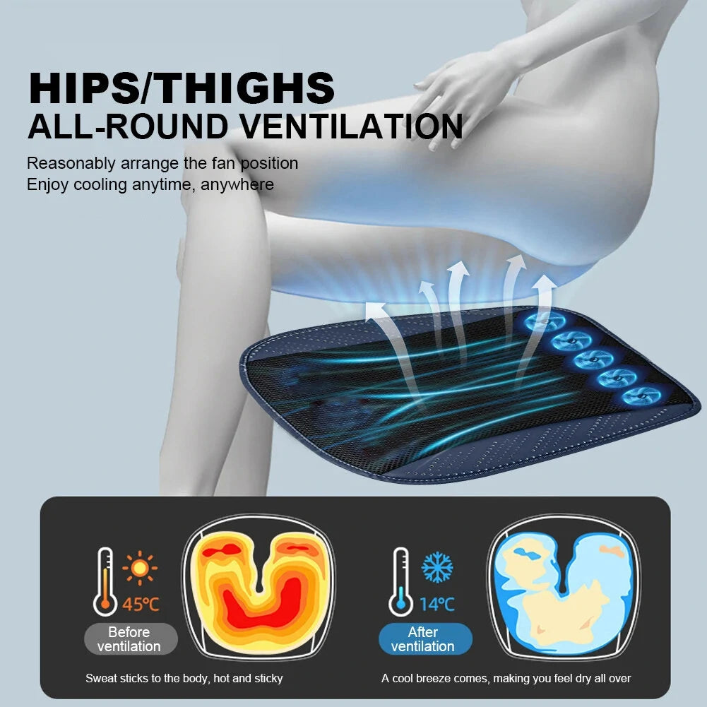 Car Ice Silk Cooling Pad Summer Ventilation Fan Seat Cushion