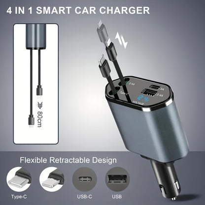 4 in 1 Car Charger Super Fast 120W Retractable Cables