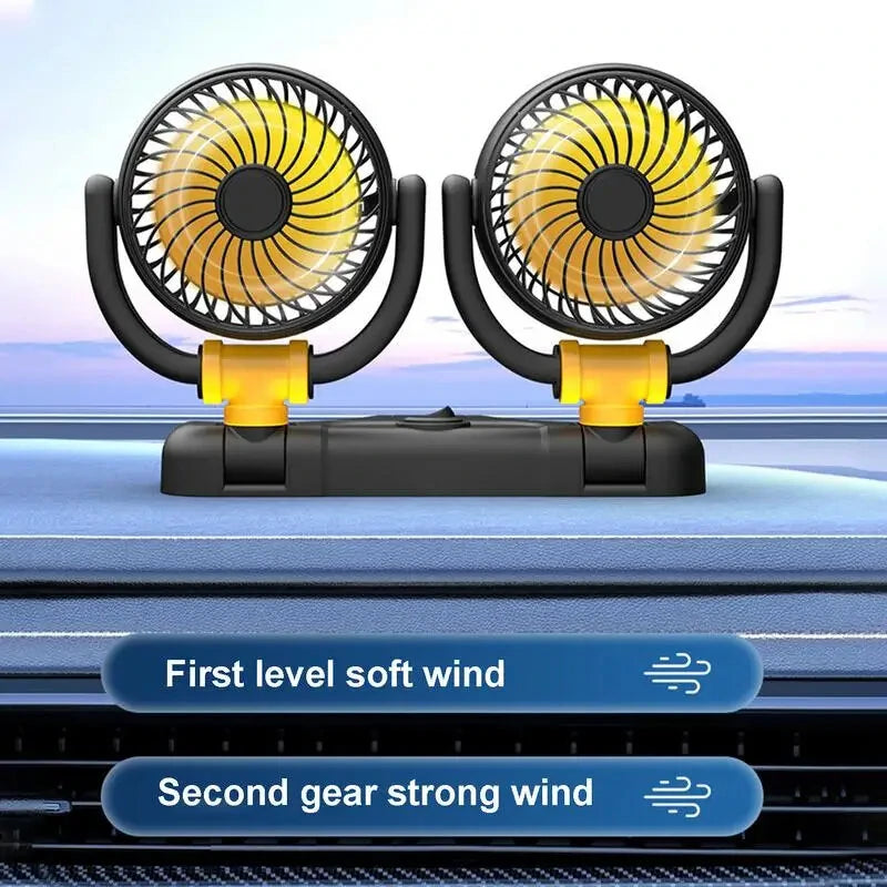 Car Fan 360-Degree Rotating Electric Fan 12V/24V Dual-Head Cooler