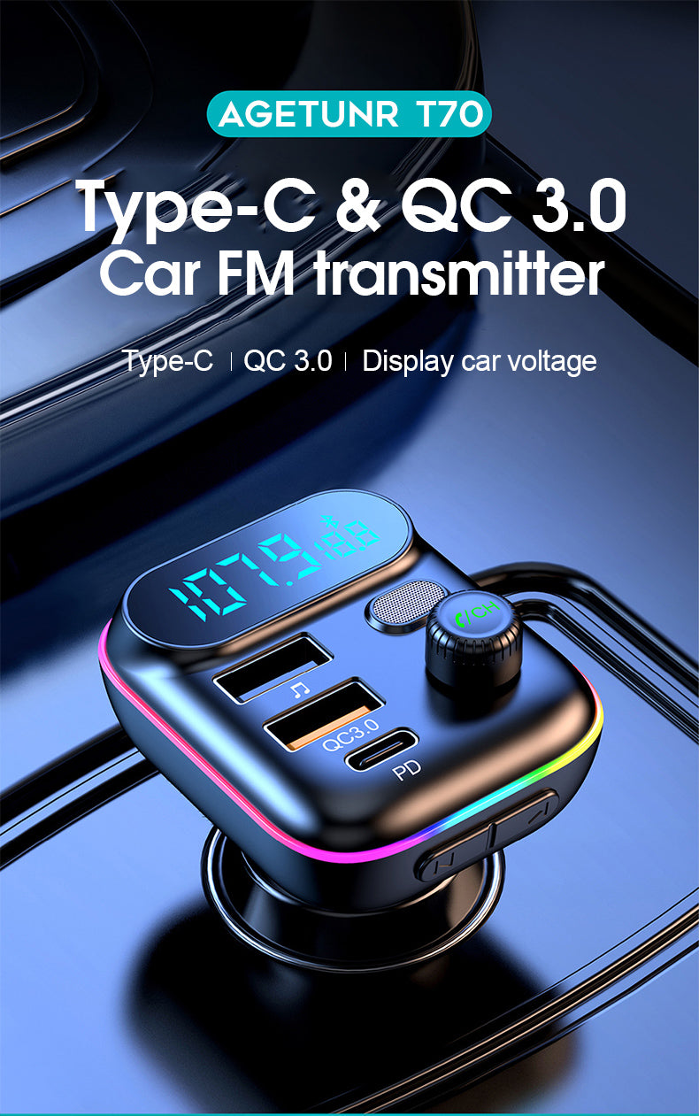 Car T70 Bluetooth  FM Transmitter 20W PD QC3.0 USB Charger