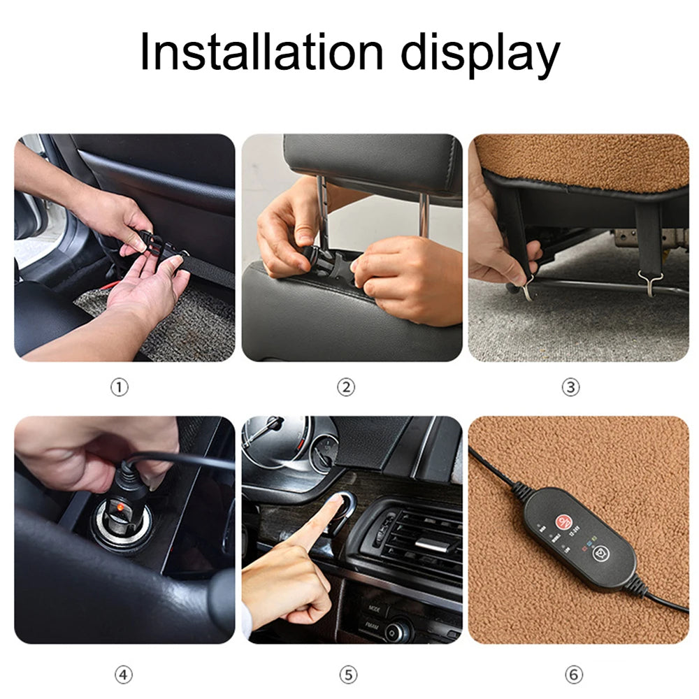 12V Winter Car Heating Cushion Electric Plush Warm Mat Pad 3-Level Adjustable Winter Seat Cushion