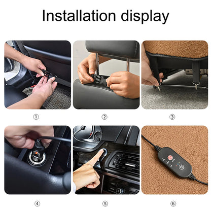 12V Winter Car Heating Cushion Electric Plush Warm Mat Pad 3-Level Adjustable Winter Seat Cushion