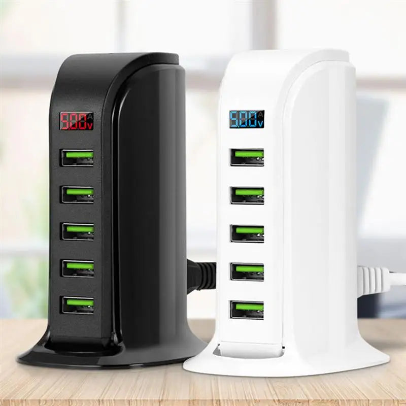 5 Ports USB Charger Multi Ports Adapter Smart Digital Display Charger Hub Extension US EU UK Plug Cable