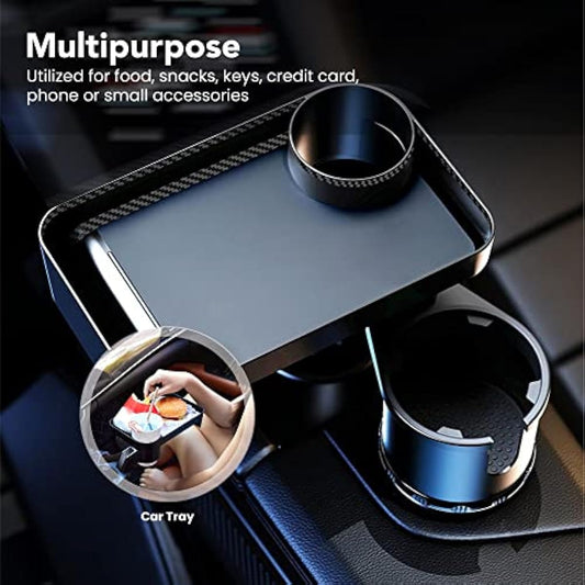 Car Cup Holder Tray With 2 Seat Headrest Hooks Organizer