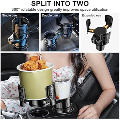 Car Cup Holder Extender 2 in 1 Use 360° Organizer