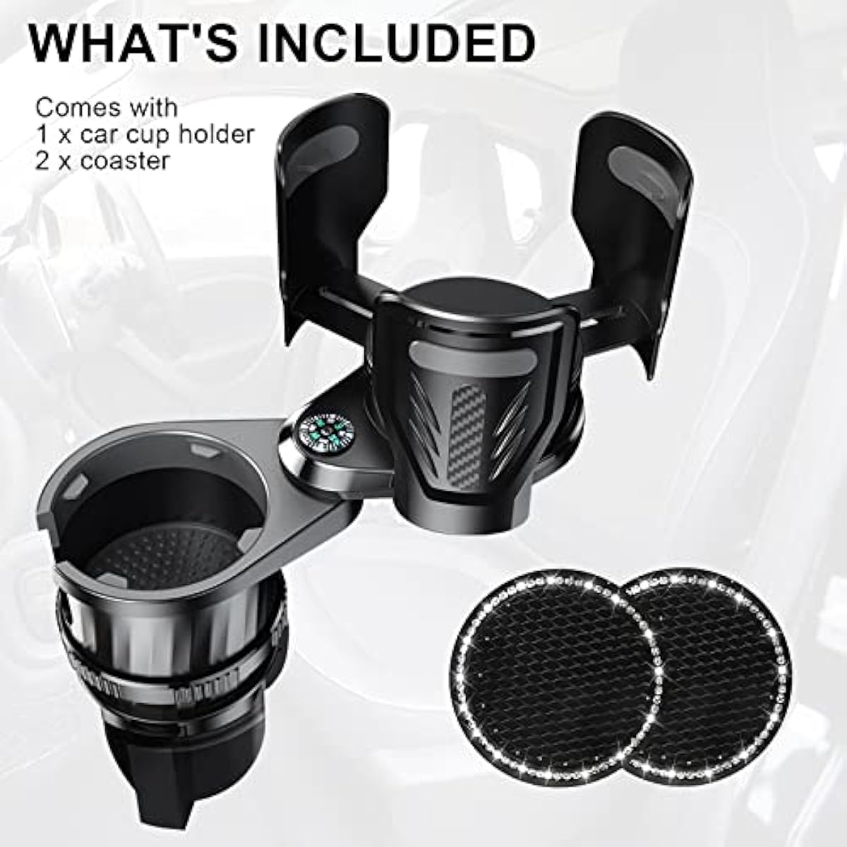 Car Cup Holder Extender 2 in 1 Use 360° Organizer
