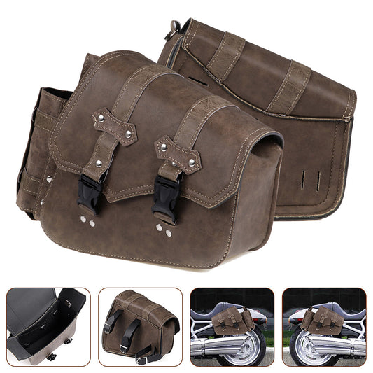 Universal Saddlebag Storage Tool Bag W/ Bottle Holder PU Leather Waterproof Motorcycles Bag