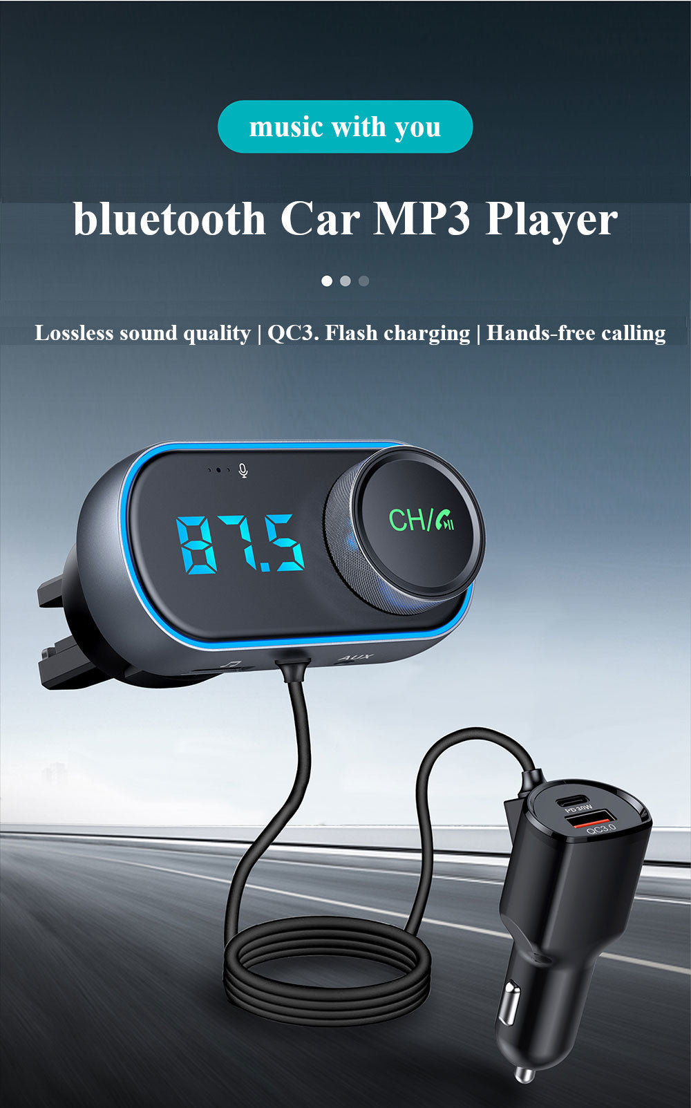 Car Bluetooth Air Outlet FM Transmitter 30W PD Fast Charger