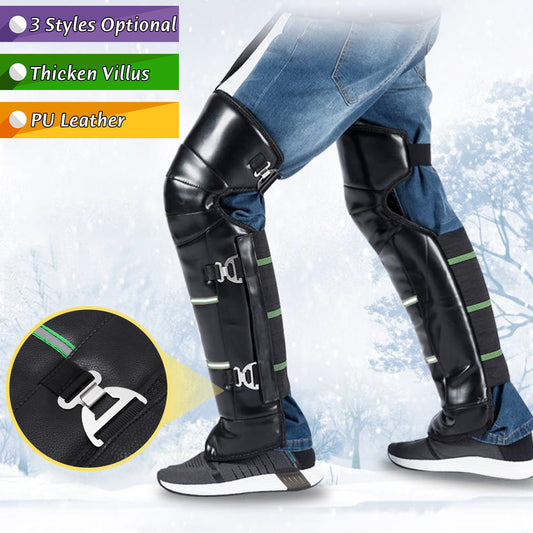 Motorcycle Warm Kneepads Windproof Protective Thicken Winter PU Leather Knee Pad