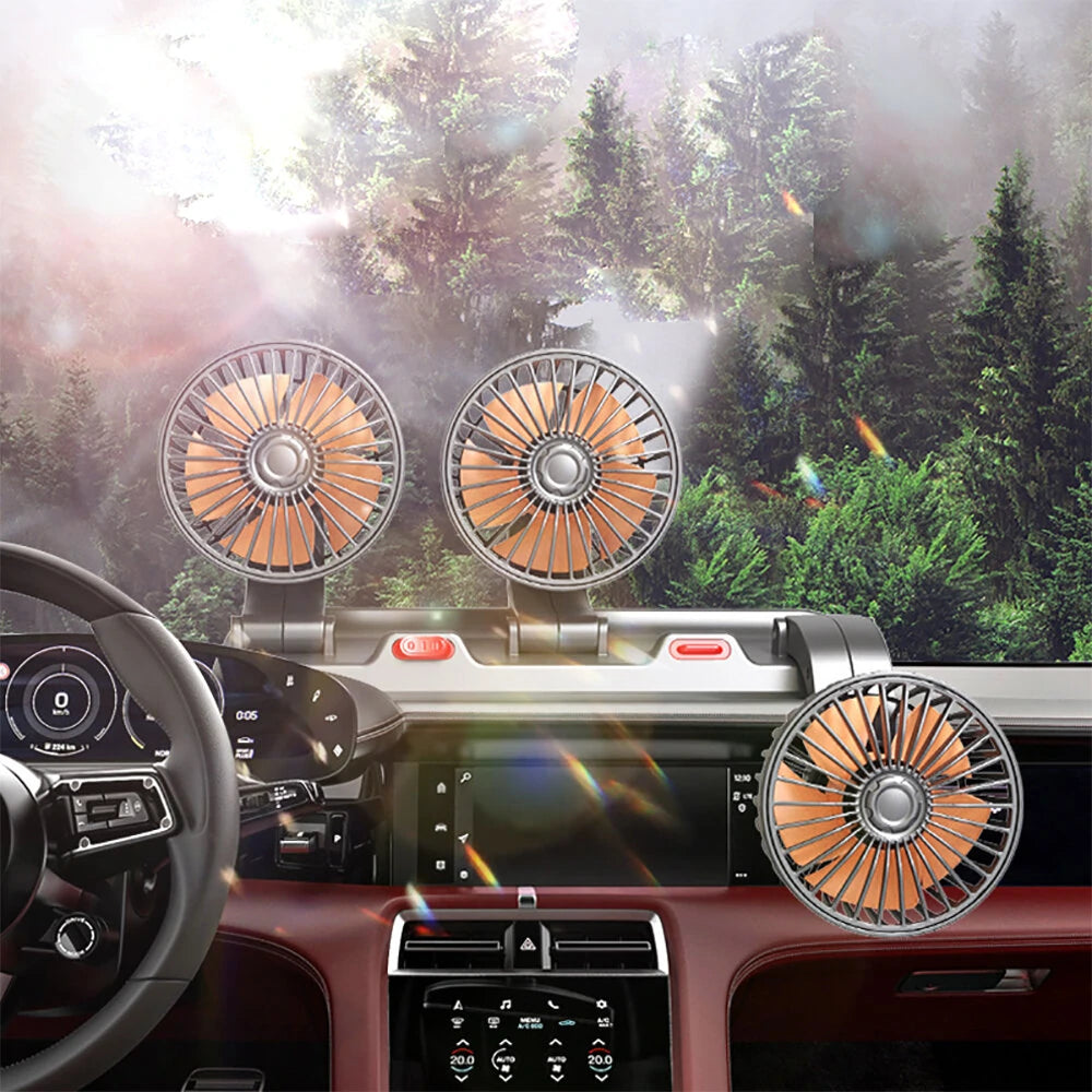 Car Mini Fan With Parking Number Three-Head Fan