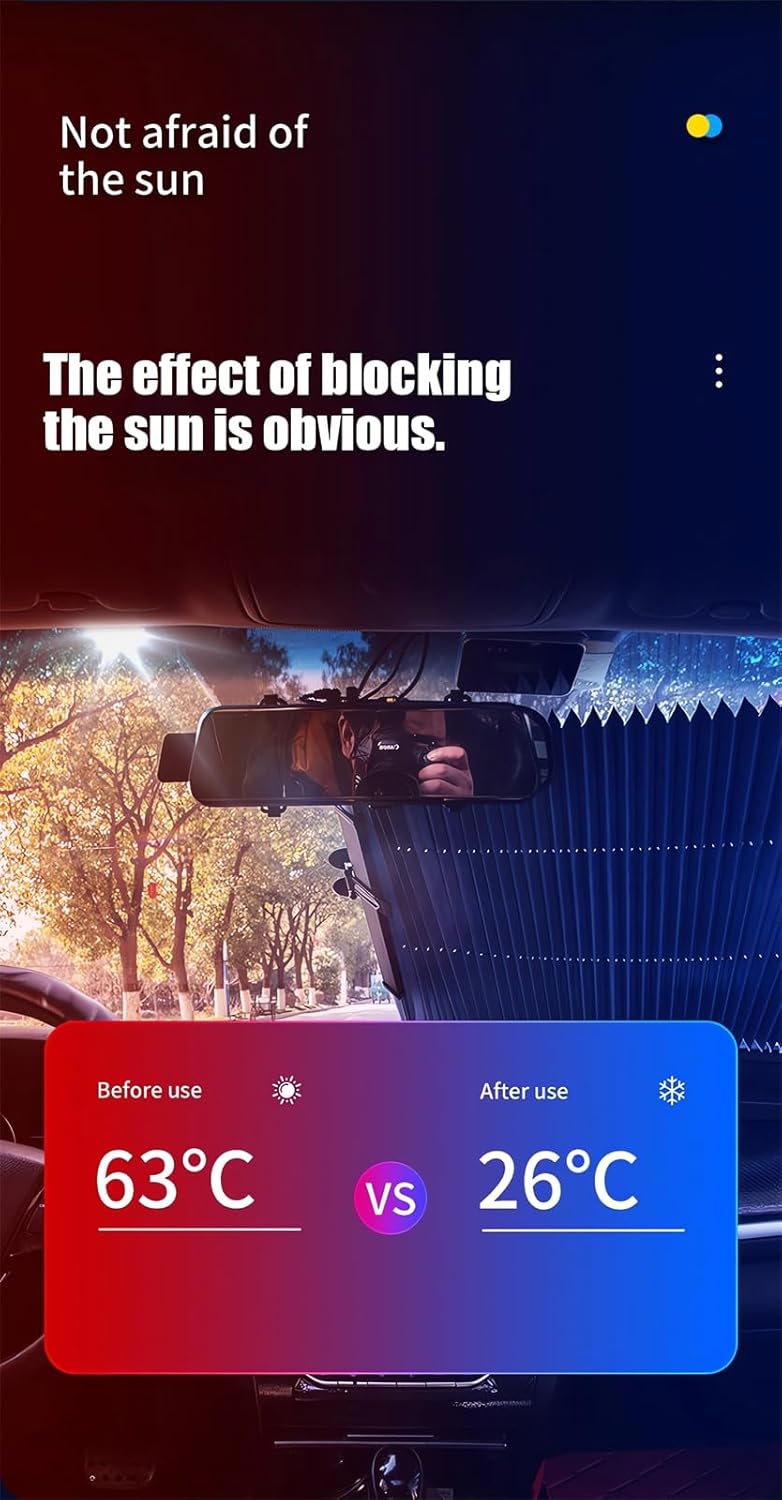 Car Retractable Curtain with UV Protection Cool Windshield Sunshade