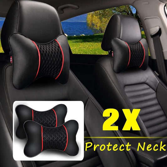 Car PU Leather Headrest Neck Soft Pillow 2 Packs