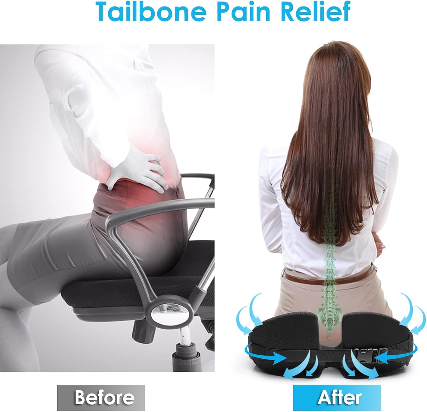 Car Coccyx Pain Relief Anti-Slip Seat Cushion Pad