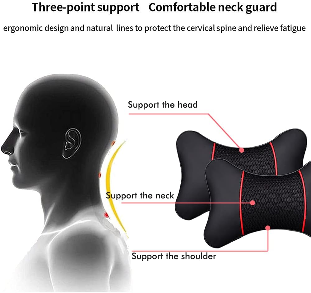 Car PU Leather Headrest Neck Soft Pillow 2 Packs