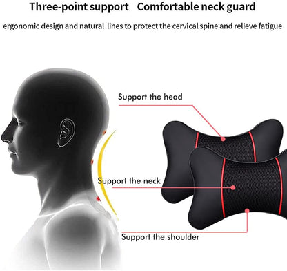 Car PU Leather Headrest Neck Soft Pillow 2 Packs