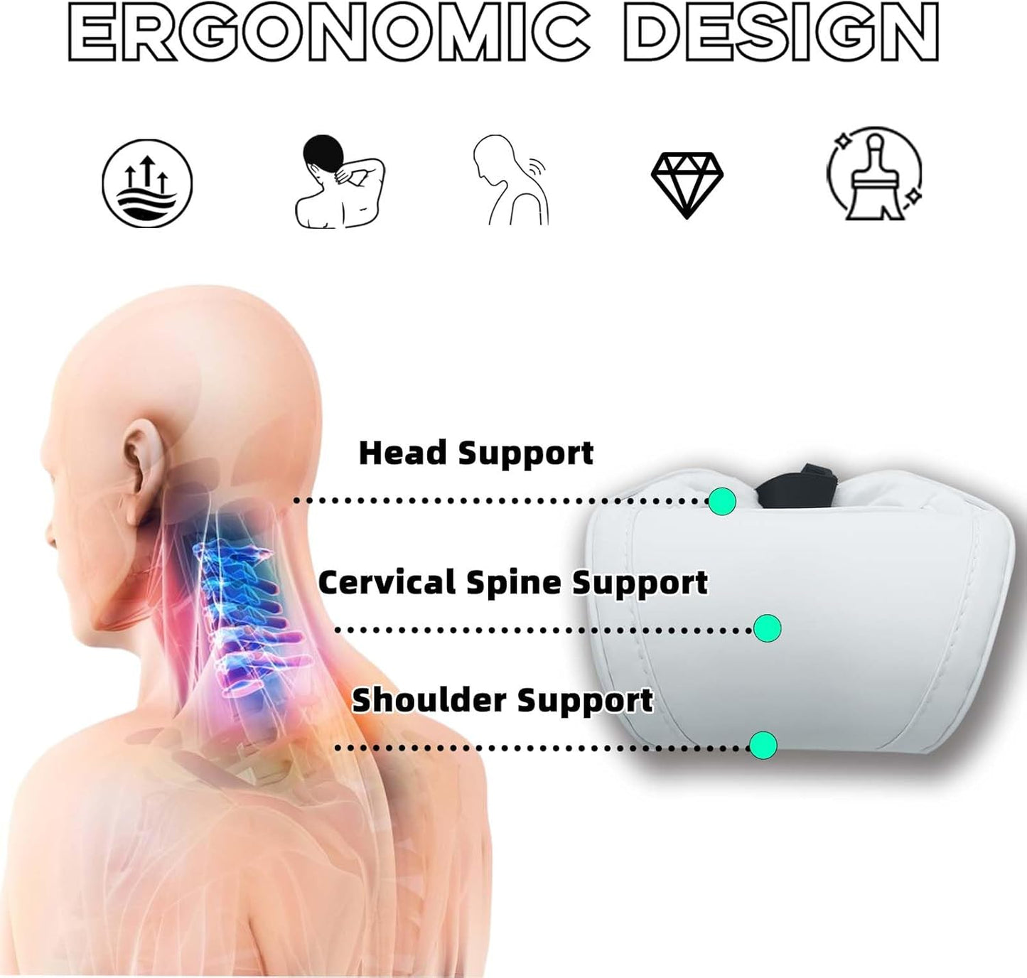 Car Memory Foam Comfortable Ergonomic Neck Pillow 2 Pack