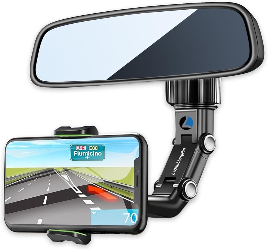 Car Rotating Rearview Mirror Phone Mount Holder