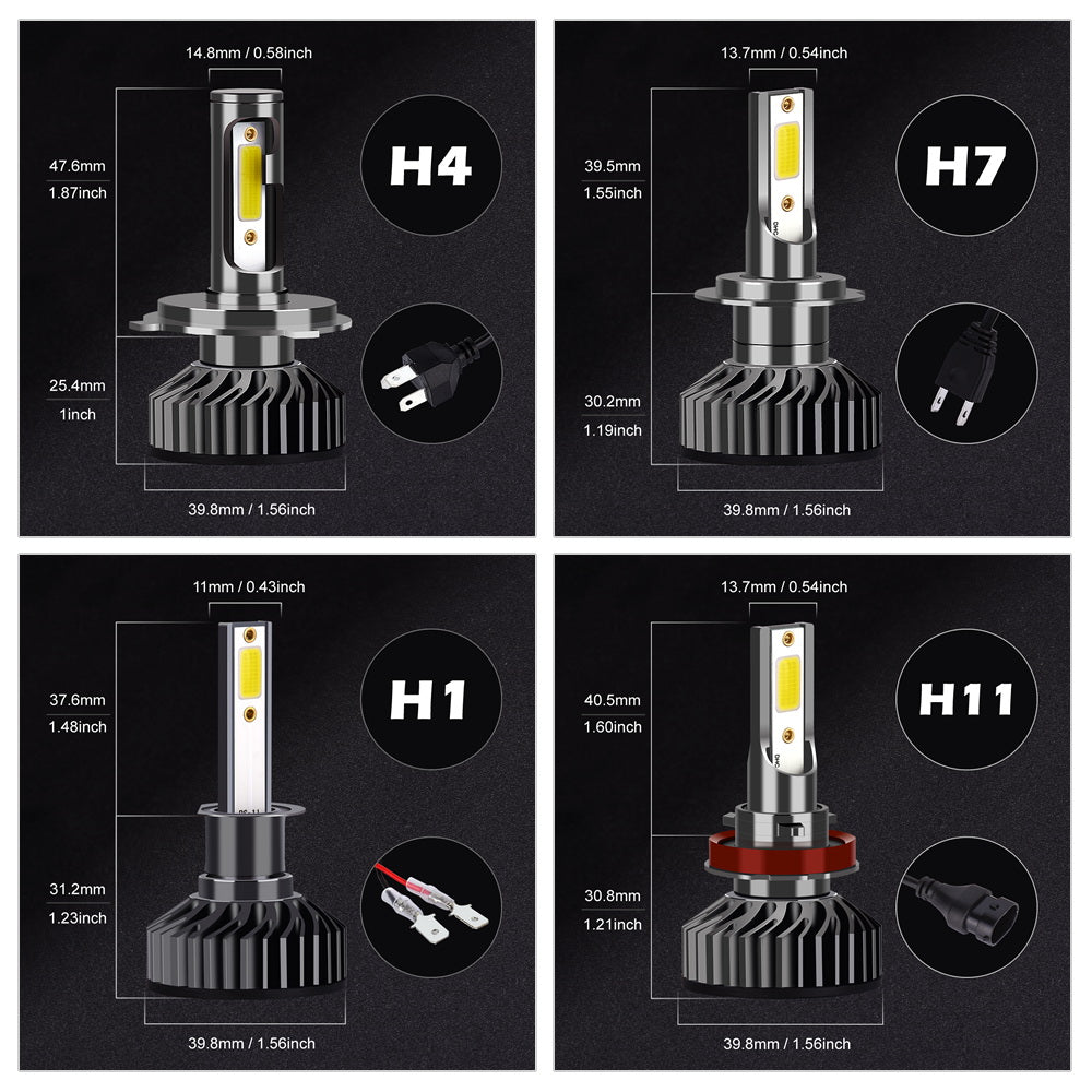 12V H4 H7 H11 Car Auto COB LED Super Bright Modified Headlight Bulbs 2 packs