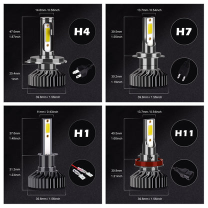 12V H4 H7 H11 Car Auto COB LED Super Bright Modified Headlight Bulbs 2 packs