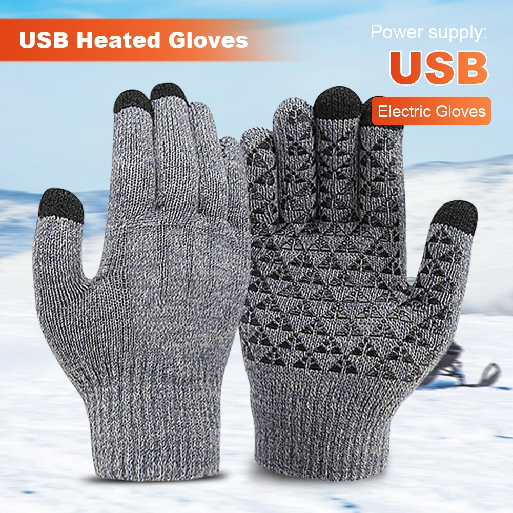Motorcycle Electric Heated Gloves Thickened Warm Full Finger USB Heating Gloves