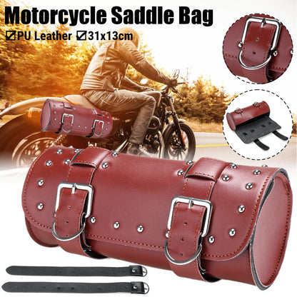 Motorcycle Side Bag Luggage Saddlebag Brown PU Leather 31x13cm