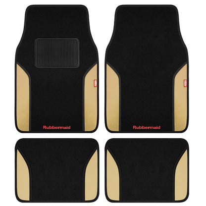 4 Packs Carpeted Floor Mat Faux Leather Rug Stylish Carpeted Floor Mats for Cars Trucks & SUV