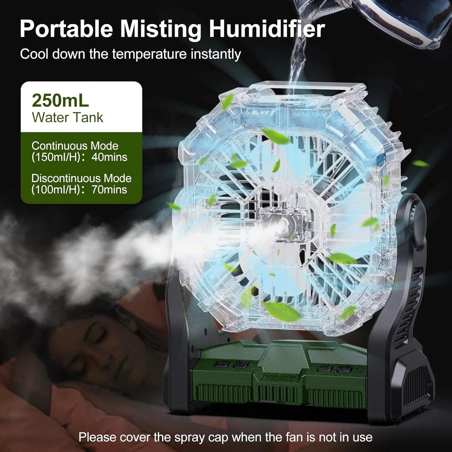 Car Odoland Portable Misting Fan Camping RGB Fan