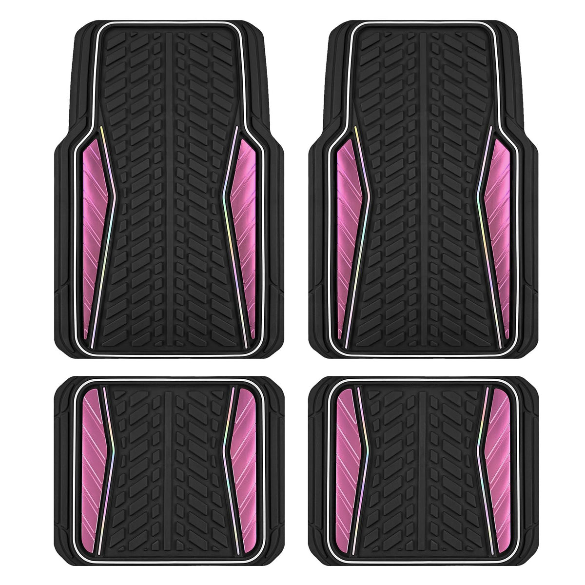 4 Packs AUTO Car Floor Mats Aluminum-Molded Full-Circle Universal-Fit Rubber Mats