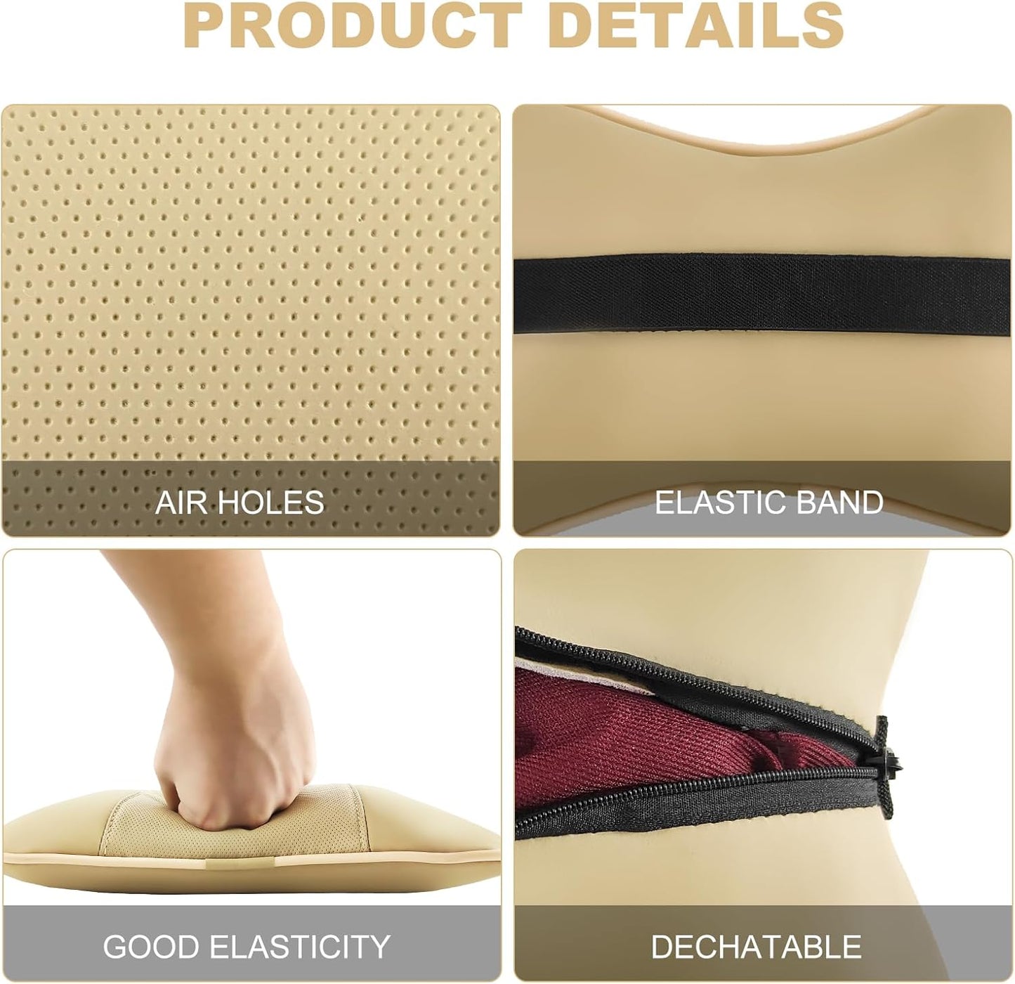 Car Neck  PU Leather Automotive Headrest Pillow 2 Pack