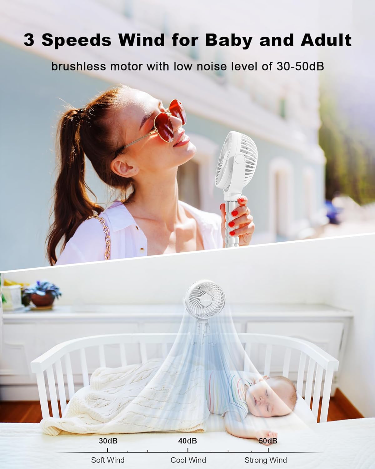 Car Baby Stroller Clip USB Rechargeable Portable Fan